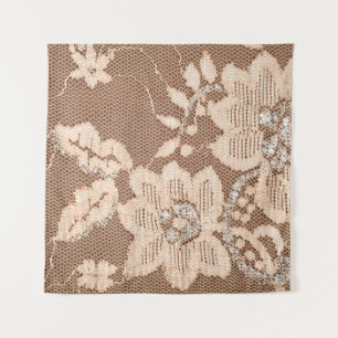 Textur Spitzen Stoff. Spitze auf weißem Hintergrun Wandteppich