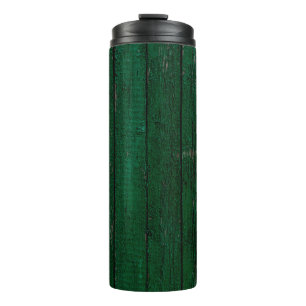 Textur und Hintergrund Altes Holz lackierte grüne Thermosbecher