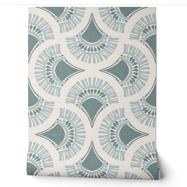 Texturale Boho-Geometrie-Sonnenlüfter - Graublauer Tapete (Abrollen)