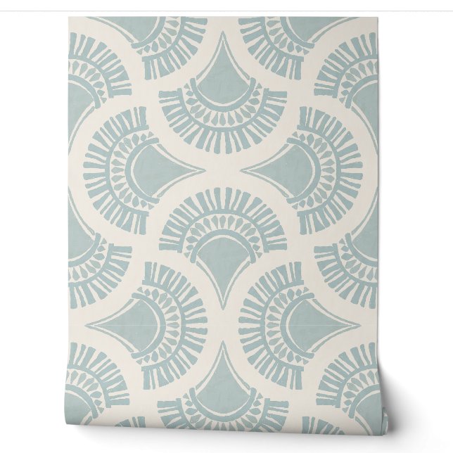 Texturale Boho-Geometrie-Sonnenlüfter - Puderblau Tapete (Abrollen)