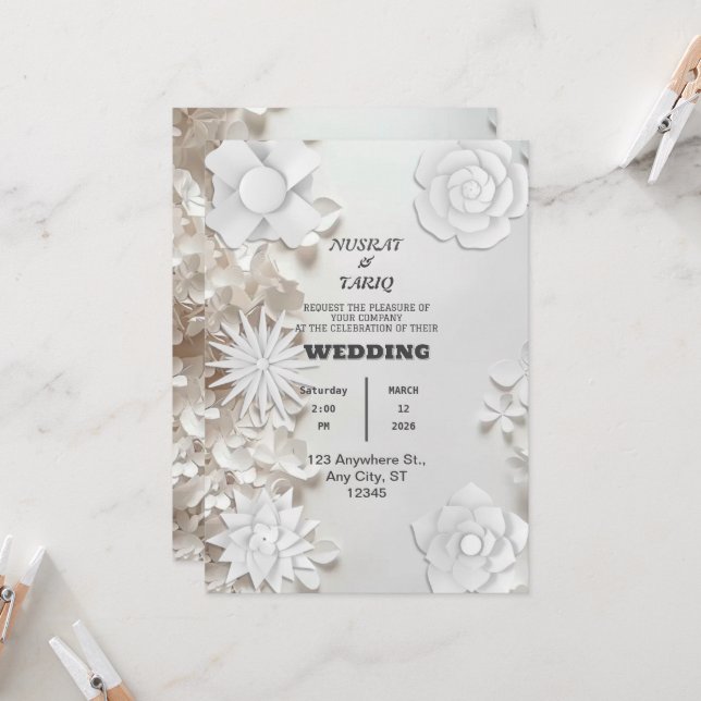 Texture Gray Nikah Islamische Hochzeit Einladung (Vorderseite/Rückseite Beispiel)