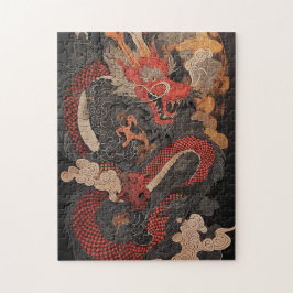 Textured Chinese dragon with flames Puzzle