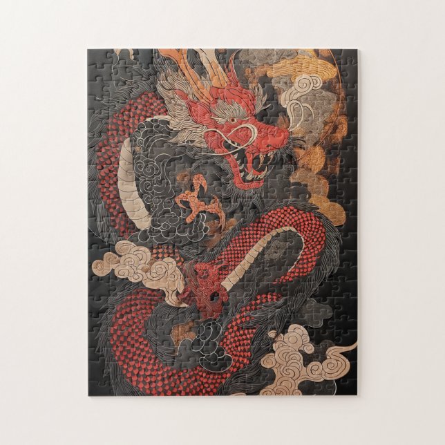 Textured Chinese dragon with flames Puzzle (Vertikal)