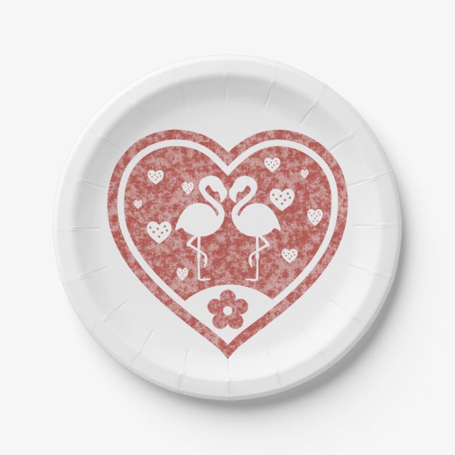 Textured Heart Flamingo Liebe Pappteller (Vorderseite)
