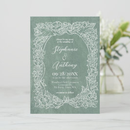 Textured Light Sage Green Wildblume Bird Hochzeit Einladung