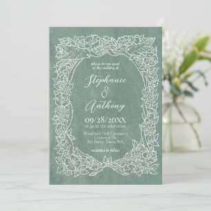Textured Light Sage Green Wildblume Bird Hochzeit Einladung