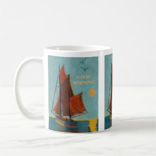 TEXTURED NEEDLEPOINT SAILBOOT FRIEDLICHE SAISKAPE  KAFFEETASSE