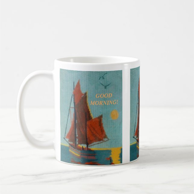 TEXTURED NEEDLEPOINT SAILBOOT FRIEDLICHE SAISKAPE  KAFFEETASSE (Links)