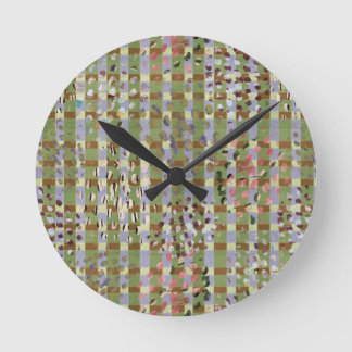 Textured Pointillism Grid Pattern Artwork Runde Wanduhr