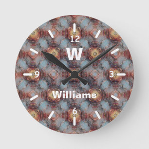 Textured Stone Abstract Modern Pattern Monogram Runde Wanduhr