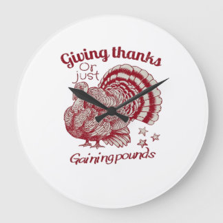Textured Turkey Drawing in Rich Red Sepia on Pale  Große Wanduhr