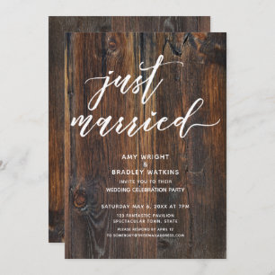 Textured Wood Handwriting Just Married Typography Einladung