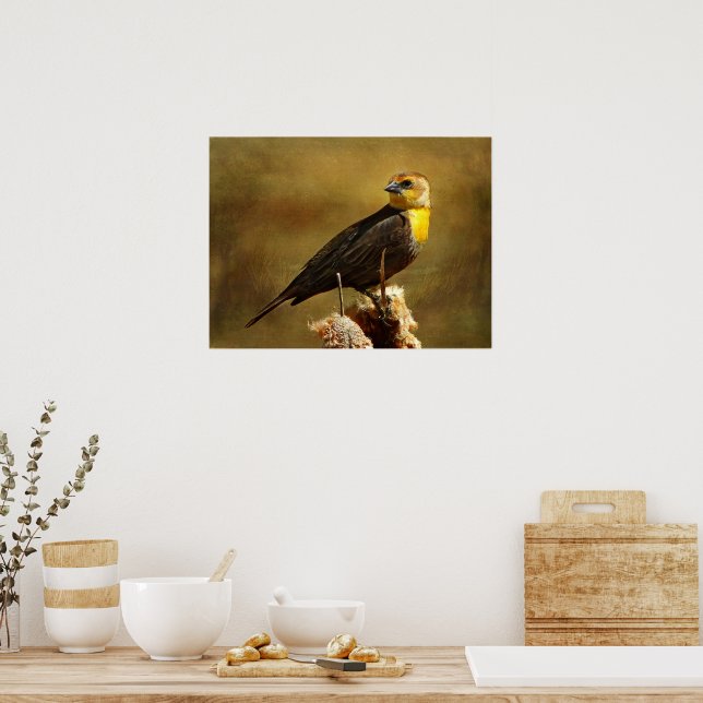 Textured Yell0w-head Blackbird Gerahmt Print Poster (Küche)