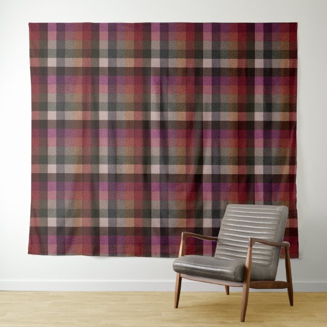 Texturiert rot, grau, himbeerfarben kariert. wandteppich (Beispiel (Horizontal))