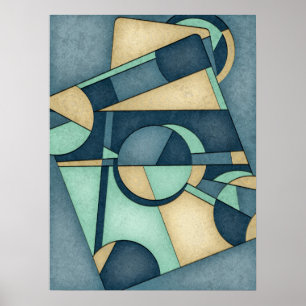 Texturierte Aquamarine Goldene geometrische Abstra Poster