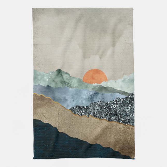 Texturierte Bergschichten mit Sonnenuntergang Geschirrtuch (Vertikal)