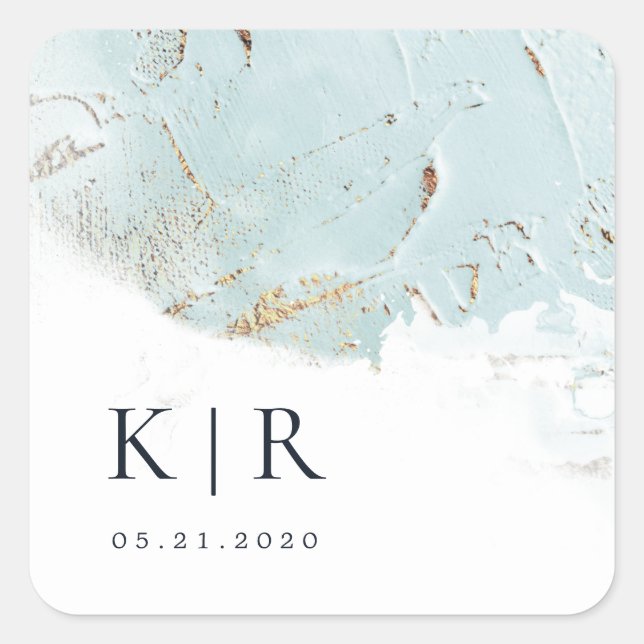 texturierte, blaue Goldfolie Elegant Wedding Quadratischer Aufkleber (Vorderseite)