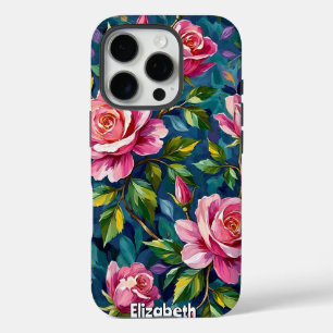 Texturierte Blumenbilder mit rosa Rosen iPhone 16 Pro Hülle