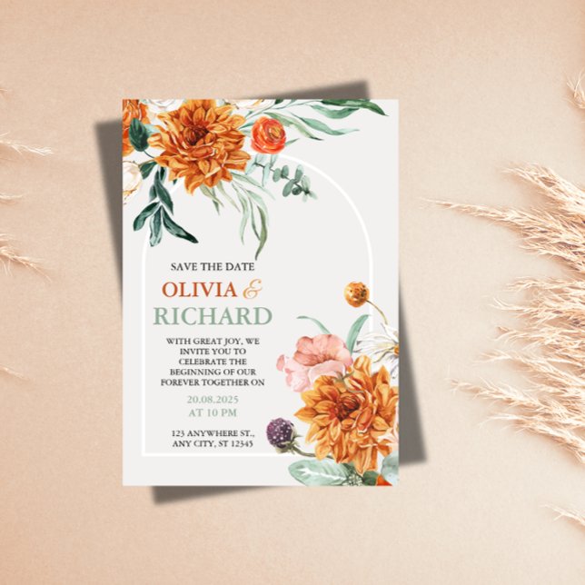 Texturierte Boho-Pampasgras-Hochzeit - Heiratet ba Save The Date (Von Creator hochgeladen)