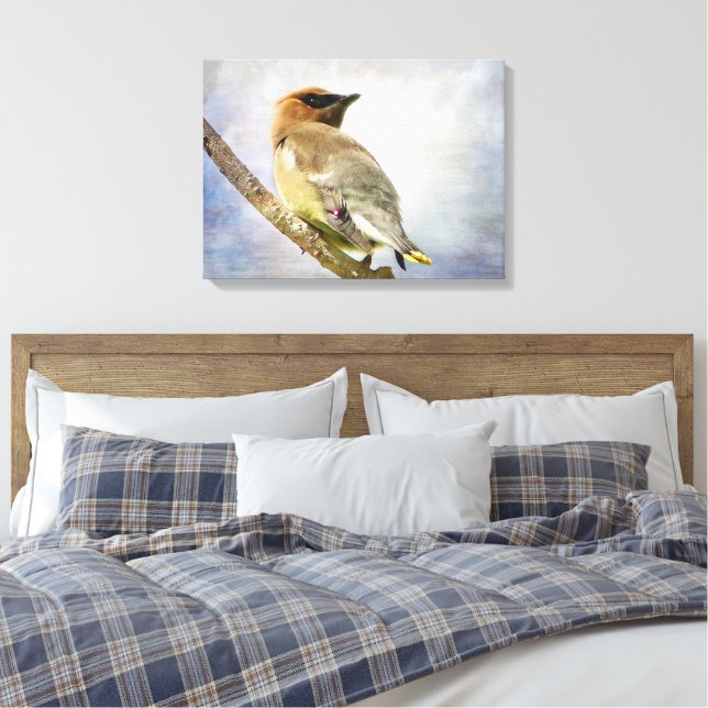Texturierte Cedar Waxwing Canvas Print Leinwanddruck (Insitu (Schlafzimmer))
