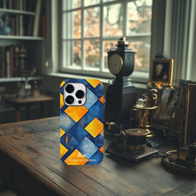 Texturierte Diamantmuster in Blau und Orange Case-Mate iPhone Hülle (Von Creator hochgeladen)