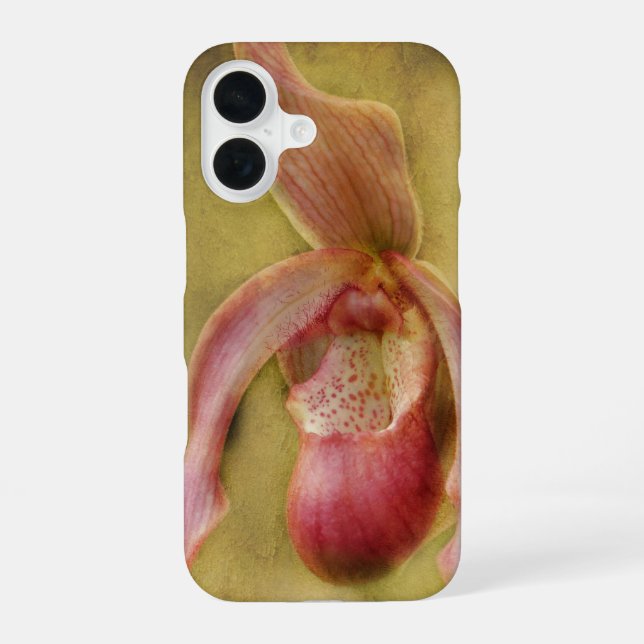 Texturierte Frauenschuh-Orchidee iPhone 16 Hülle (Rückseite)