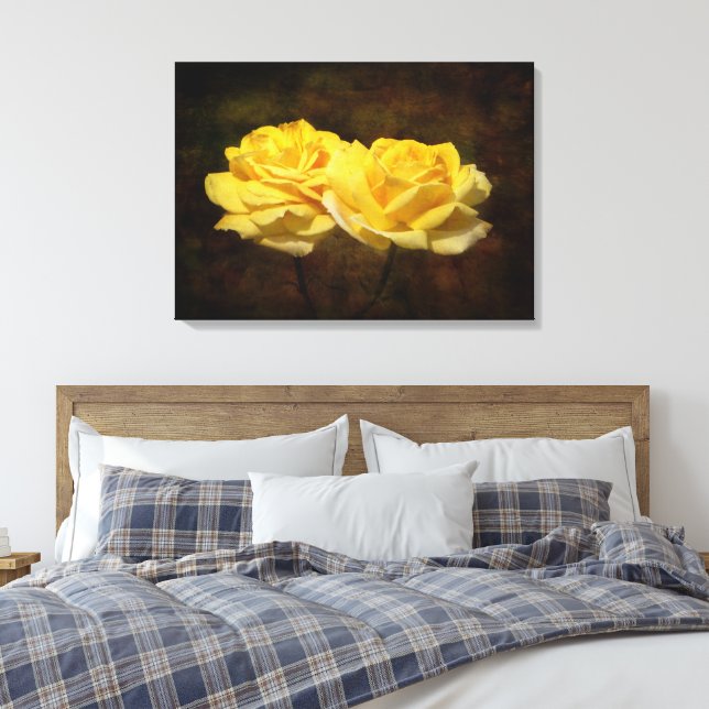 Texturierte Gelbe Rosen Canvas Print Leinwanddruck (Insitu (Schlafzimmer))