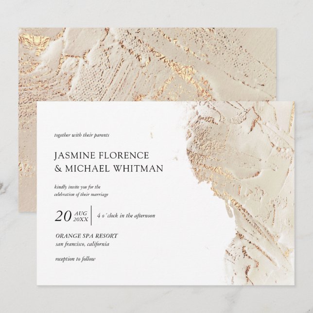 texturierte Goldfolie zum Hochzeitsempfang Einladung (Vorne/Hinten)