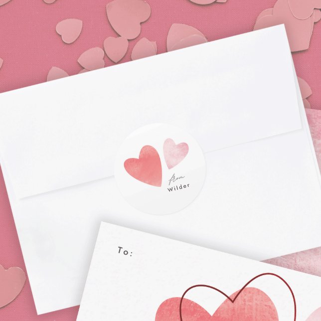 Texturierte Herz-Klasse Valentine Card Runder Aufkleber (Modern textured hand drawn hearts Valentine's Day Envelope Closure sticker.)