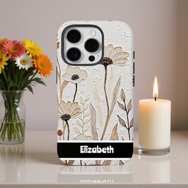 Texturierte Impasto Neutral Floral Smartphone Case-Mate iPhone Hülle (Von Creator hochgeladen)