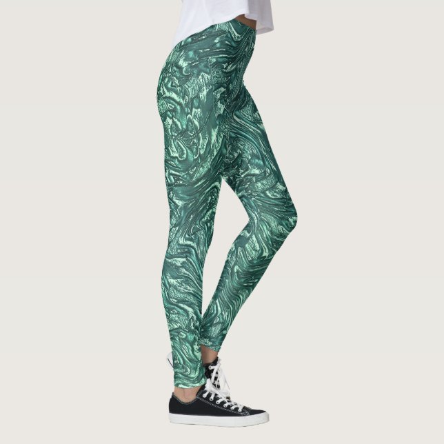 Texturierte Jade- und Blausengrün-Tönen Leggings (Rechts)