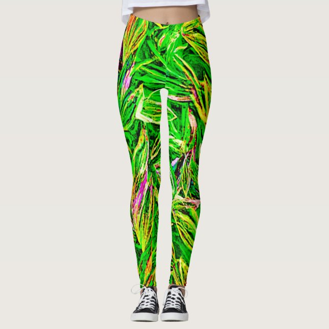 Texturierte Leaf Garden Art Leggings (Vorderseite)