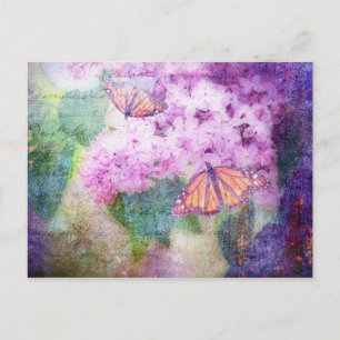 Texturierte Lilacs und Schmetterlinge Postkarte