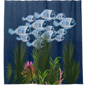 Texturierte Marine, Fisch, Rosa Korallen Duschvorhang