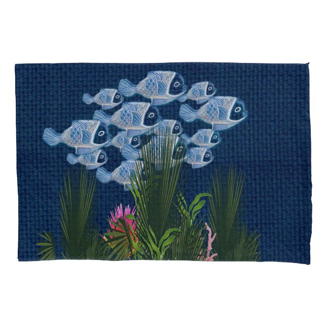 Texturierte Marine, Fisch, Rosa Korallen Kissenbezug (Vorderseite)