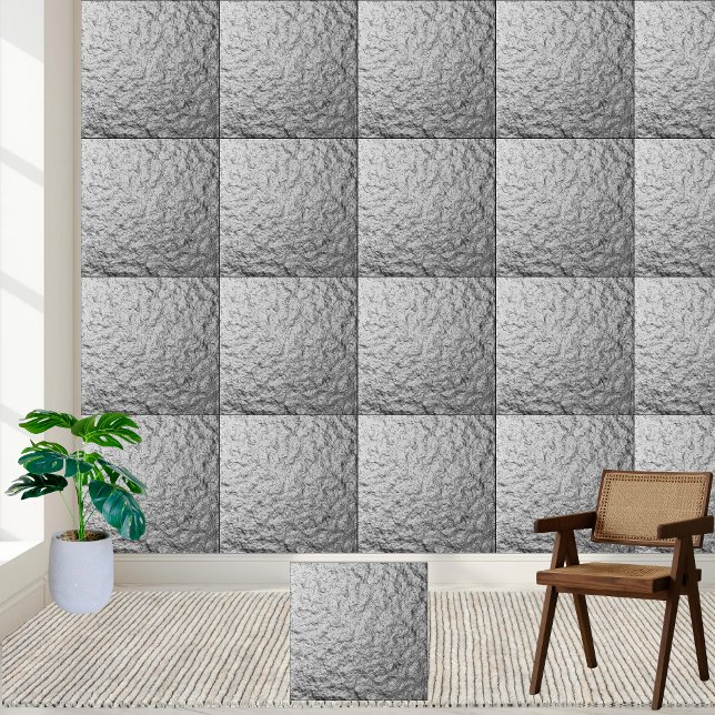 Texturierte Metallsilber-Keramik Fliese (Textured Metallic Silver Ceramic Tile)