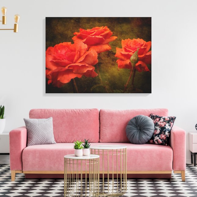 Texturierte Pfirsichfarben Rose, Stretch Canvas Pr Leinwanddruck (Insitu (Wohnzimmer))