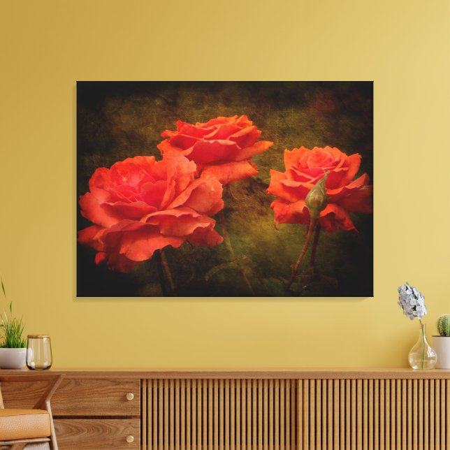 Texturierte pfirsichfarbene Rose Canvas drucken Leinwanddruck (Insitu (Wohnzimmer))