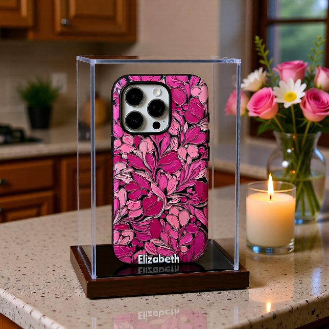 Texturierte rosa Blume auf schwarzen Reben Case-Mate iPhone Hülle (Von Creator hochgeladen)