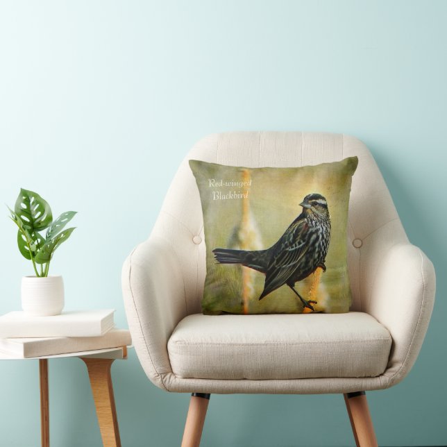 Texturierte Rotwinged Blackbird Throw Kissen (Stuhl )