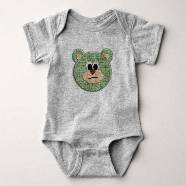 Texturierter Grüner Teddybär Baby Strampler (Vorderseite)
