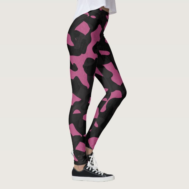Texturiertes rosa und schwarzes Tarnmuster abstrak Leggings (Rechts)