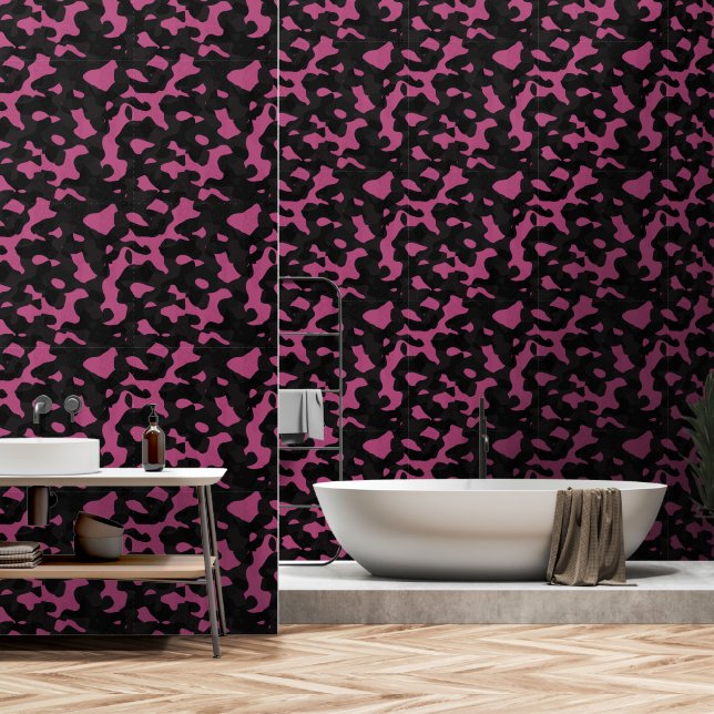 Texturiertes rosa und schwarzes Tarnmuster abstrak Tapete (Badezimmer)