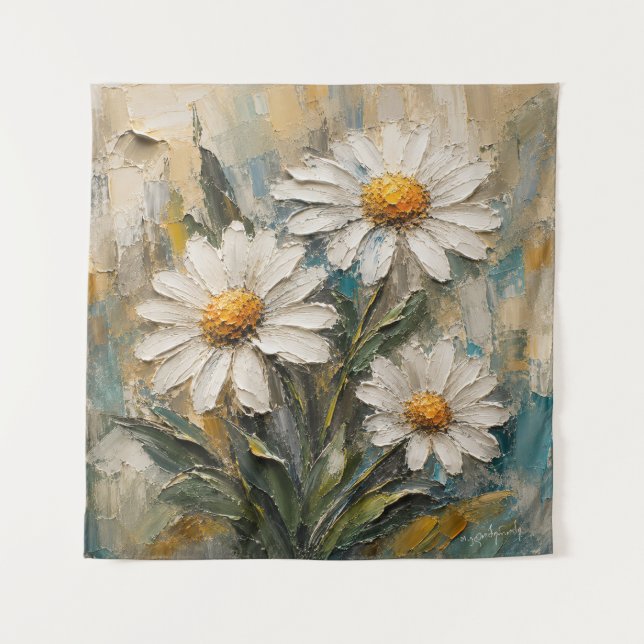 Texturiertes weißes Gänseblümchen-Bouquet  Wandteppich (Vorderseite)