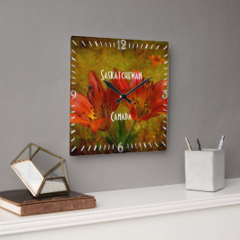 Texturiertes Western Red Prairie Lily Icon Quadratische Wanduhr