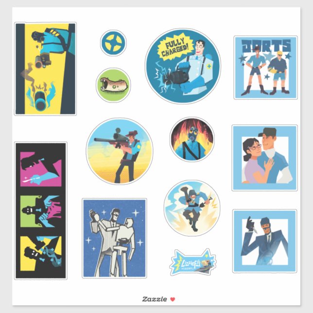 TF2 Blu team mercenaries 12 sticker set (Blatt)