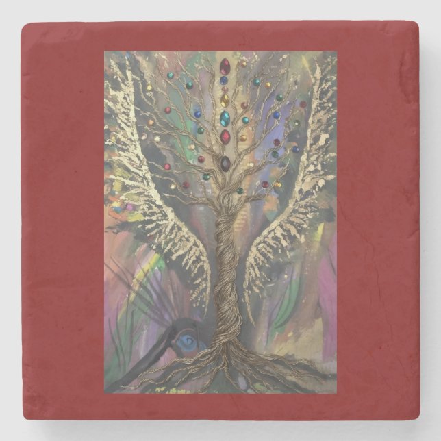 Th Divine Tree Of Life celestial wings and jewels  Steinuntersetzer (Vorderseite)