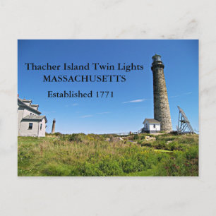 Thacher Island Twin Lights, Massachusetts Postkart Postkarte