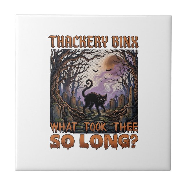Thackery Binx Schwarze Katze Halloween Friedhof Fl Fliese (Vorderseite)