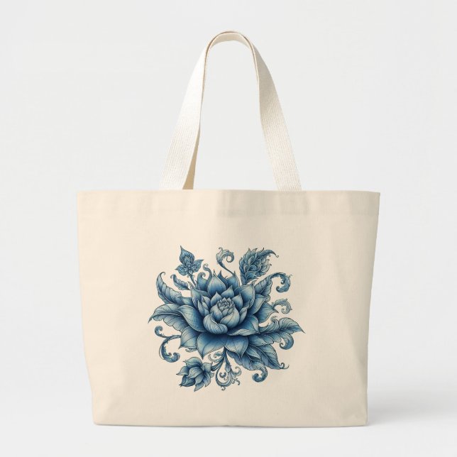 Thai Blue Lotus, Thai Art, Thai Design, thailändis Jumbo Stoffbeutel (Vorne)